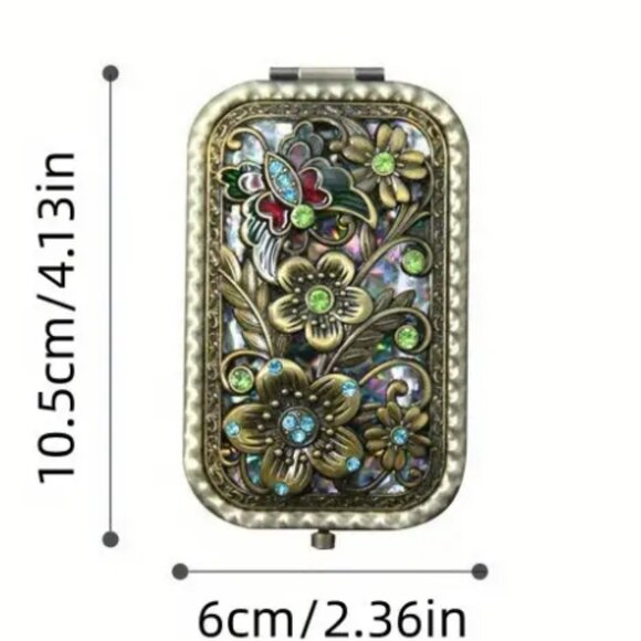 3D Flower Heart Design, Double Sided Vintage Handheld Compact Foldable Mirror - Picture 6 of 6